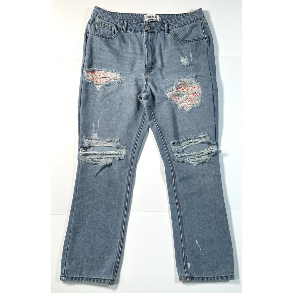 Patchwork Jeans Boyfriend High Rise Distressed Womens Size 13 Refuge